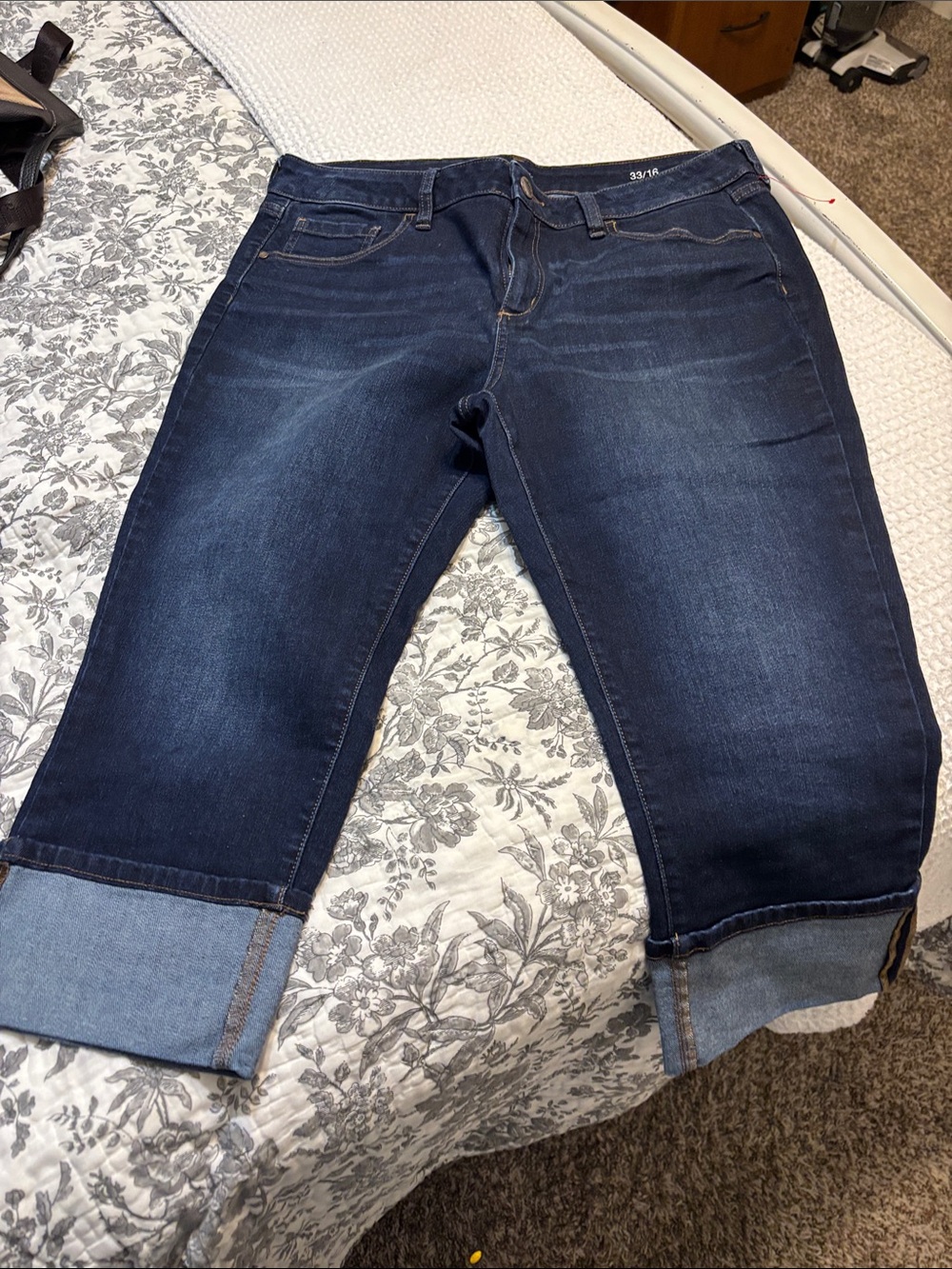 a.n.a Dark Blue Cropped Cuffed Jeans